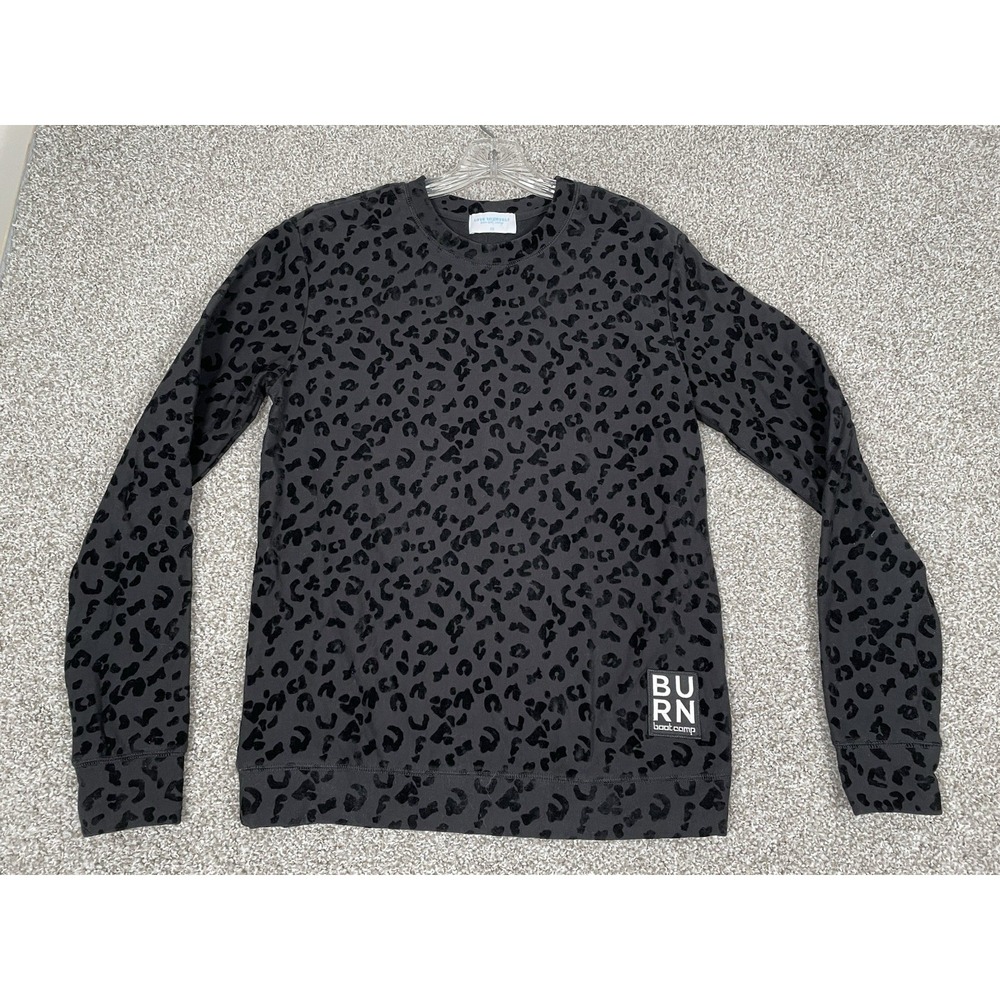 Burn Boot Camp Love Yourself Black Leopard‎ Crewneck Pullover Womens Size XS